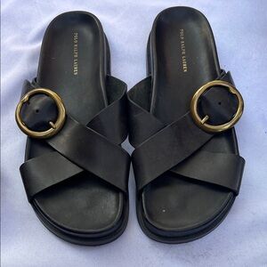Ralph Lauren Black Sandals with Circular Gold Accent